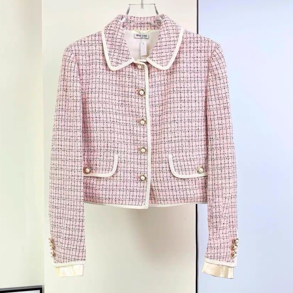 Authentic Miu Miu Pink and Cream Tweed Blazer